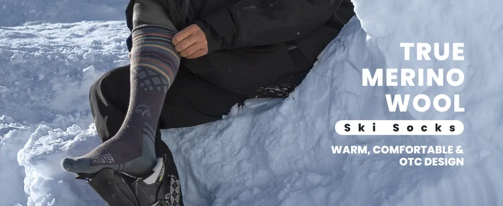 Ski Socks 2-Pack Merino Wool Over The Calf Non-Slip Cuff for Men & Women Gray Medium - ski socks