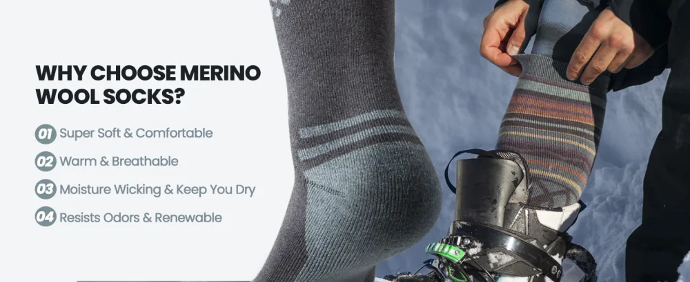 Ski Socks 2-Pack Merino Wool Over The Calf Non-Slip Cuff for Men & Women Gray Medium - ski socks
