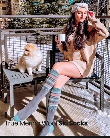 Ski Socks 2-Pack Merino Wool Over The Calf Non-Slip Cuff for Men & Women Gray Medium - ski socks