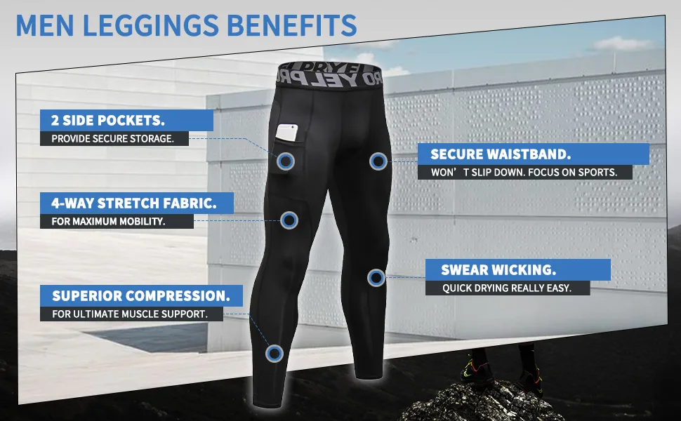 Queerier 3 Pack Men's Compression Pants Active Athletic Leggings with Pockets Running Baselayer Tights Cycling Workout Pants Black+white+red Large - product information 14