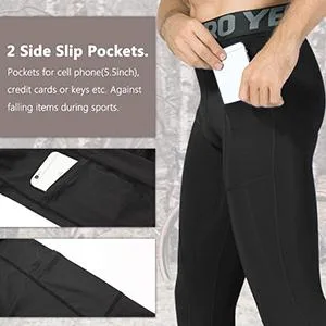 Queerier 3 Pack Men's Compression Pants Active Athletic Leggings with Pockets Running Baselayer Tights Cycling Workout Pants Black+white+red Large - product information 15