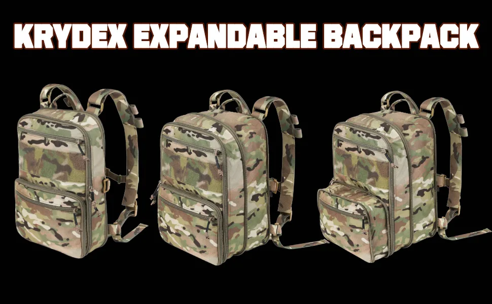 KRYDEX Tactical Expandable Backpack Military MOLLE Backpack for Travelling Hiking Hunting (Multicam) - KRYDEX flatpack