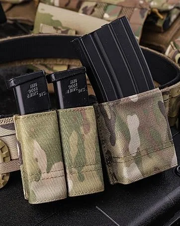 KRYDEX Tactical Expandable Backpack Military MOLLE Backpack for Travelling Hiking Hunting (Multicam) - KRYDEX Nylon double pistol mag pouch with plastic mag insert
