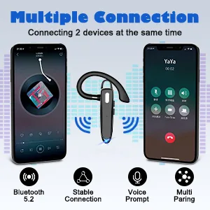 Bluetooth Headset for Cell Phones Bluetooth V5.2 Earpiece with Charging Case Hands-Free Single Ear Headset with CVC8.0 Noise Canceling Mic for Office/Driving Compatible with iPhone/Android/Laptop with Chargring Case - product information 14