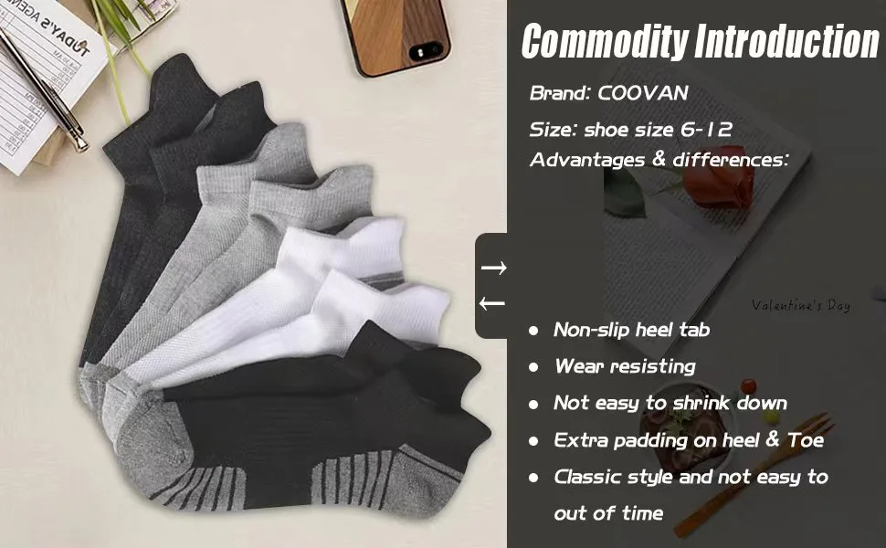COOVAN 8 Pairs Mens Ankle Socks Athletic Running Socks with Cushion Tab Low Cut Socks for Men 8 Pack-black - mens tab socks