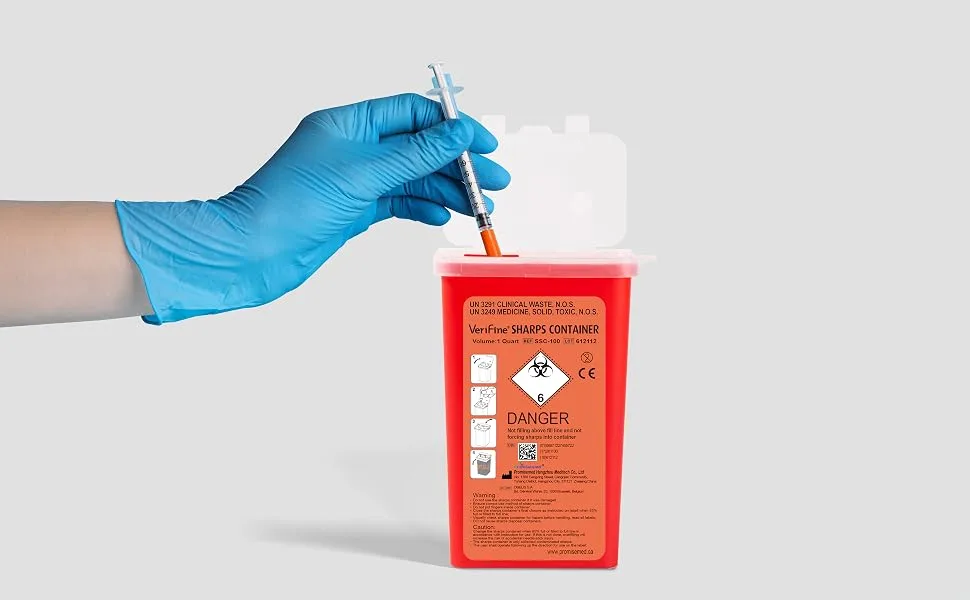 Verifine Sharps Container for Needles Needle Disposal Containers 1 Quart Size (Pack of 3) Portable Biohazard Containers Travel Size for Home Use - Sharp contianers