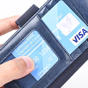 Arae Compatible with iPhone 12 Pro Max Case Wallet Flip Cover with Card Holder and Wrist Strap - Blue - card slot