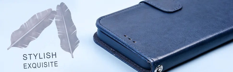 Arae Compatible with iPhone 12 Pro Max Case Wallet Flip Cover with Card Holder and Wrist Strap - Blue - phone wallet case