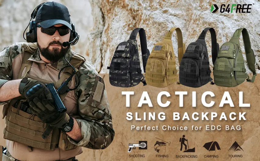 G4Free Tactical EDC Sling Backpack Military Rover Shoulder Sling Bag Pack with Pistol Holster for Concealed Carry Black - G4Free Tactical EDC Sling Backpack