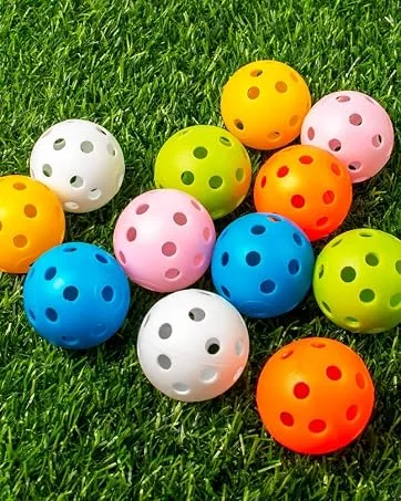 THIODOON Practice Golf Balls Limited Flight Golf Balls 40mm Hollow Plastic Golf Training Balls Colored Airflow Golf Balls for Swing Practice Driving Range Home Use Indoor 12 Pack Mixed Color 12 pcs - practice golf balls
