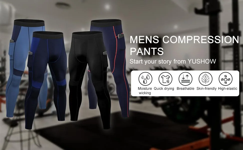 YUSHOW 2 Pack Men's Compression Pants Running Tights Workout Leggings Summer Cool Dry Technical Sports Baselayer X-Large Black+grey - compression pants Base Layer Pants Sportsweart Running