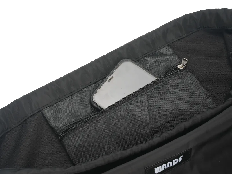 WANDF Drawstring Backpack Sports Gym Sackpack with Mesh Pockets Water Resistant String Bag for Women Men Children (Black) - Internal Zipper Pocket
