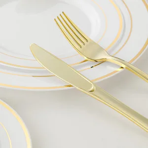 N9R 72 Pack Gold plastic Knives Solid Durable and Heavy Duty Plastic Knives Perfect Utensils for Parties Weddings and other Formal Events - 300x300