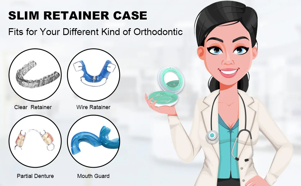 Retainer Case Slim Aligner Case with Adjustable Vent Holes and Mirror Compatible with Invisalign Night Guard and Mouth Guard Premium Retainer Case With Aligner Remover Tool Chew & Brush White Round: White - Retainer Case