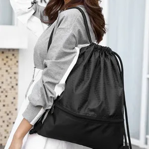 Drawstring Backpack Bag Waterproof Draw String Back Sack with Zip Pocket Gym Drawstring Bags Swim Bag for Men Women Black Upgraded - product information 24