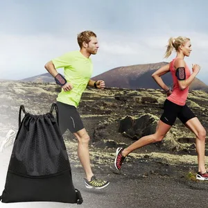 Drawstring Backpack Bag Waterproof Draw String Back Sack with Zip Pocket Gym Drawstring Bags Swim Bag for Men Women Black Upgraded - product information 26