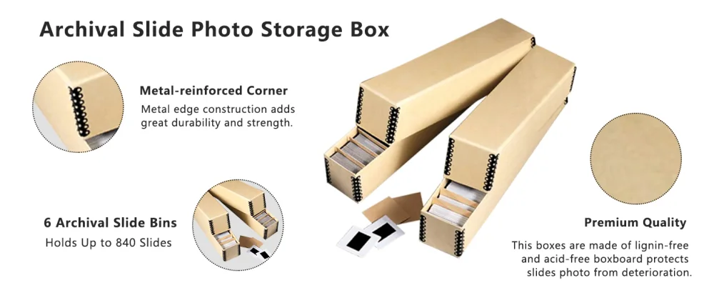 Lineco Archival Slide Storage Box 15.5" x 11.5" x 3" Holds Up to 840 Slides With 6 Inner Slide File Cases Tan 1 Pack - slide storage box