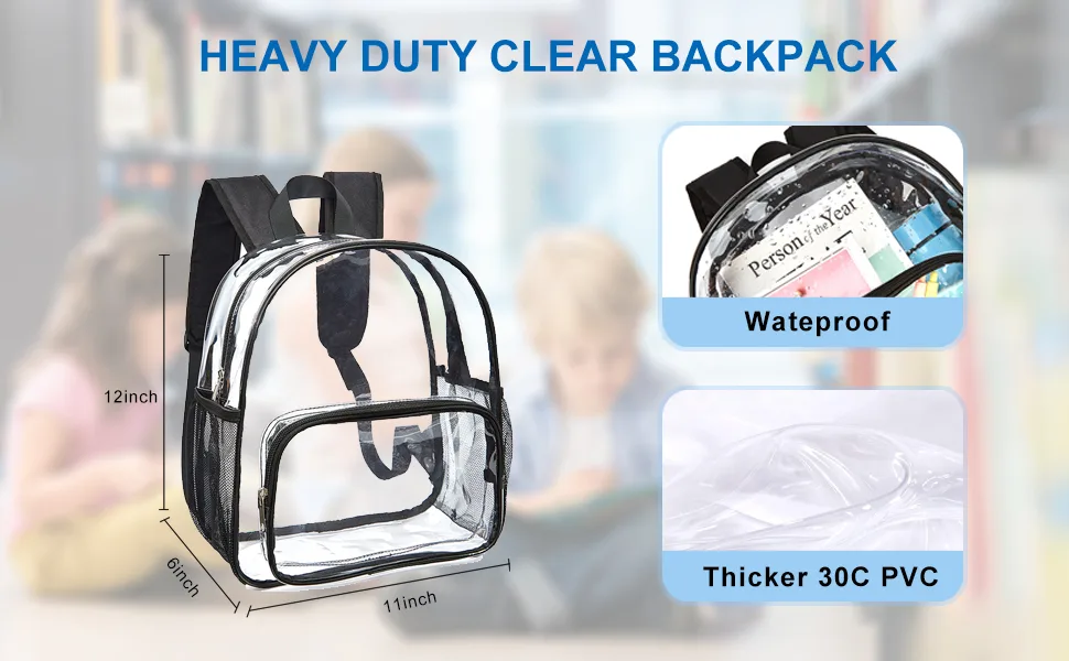 Clear Mini Backpack Stadium Approved Waterproof and Lightweight Heavy Duty Transparent Backpack for Concert Security Travel & Stadium Black Pocket - product information 32