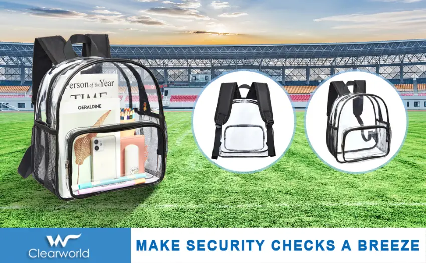 Clear Mini Backpack Stadium Approved Waterproof and Lightweight Heavy Duty Transparent Backpack for Concert Security Travel & Stadium Black Pocket - product information 33