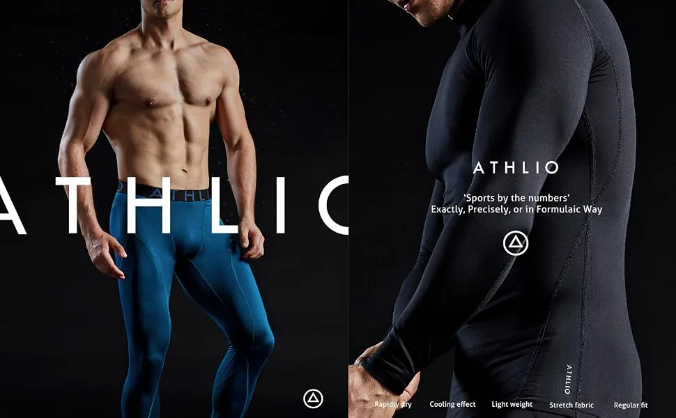 ATHLIO 2 or 3 Pack Men's Thermal Long Sleeve Compression Shirts Turtle/Mock Winter Sports Base Layer Active Running Shirt Active Shirts 3pack Black/ Charcoal/ White Large - Athlio