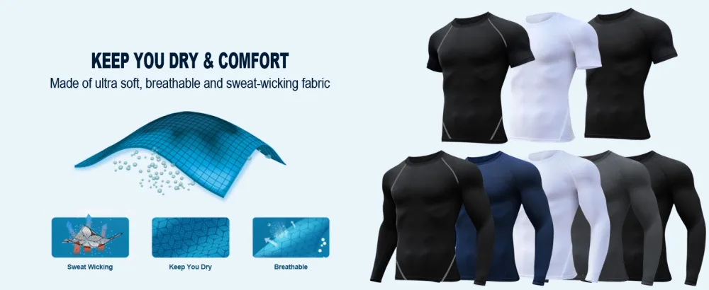 4/5 Pack Compression Shirts Men Short/Long Sleeve Athletic Cold Weather Baselayer Undershirt Gear Tshirt for Sports Workout 2 Black 2 White 1 Blue Medium - compression shirts men