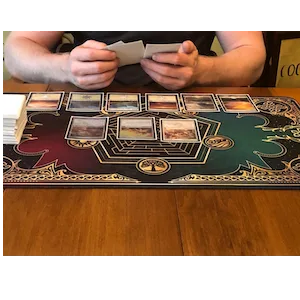 Paramint MatShield Durable Playmat Case - Magic The Gathering MTG Play Mat Tube - Premium Leatherette with Fabric Interior Magnet Snap Closure by Daniel Ziegler Large - Customer examining table