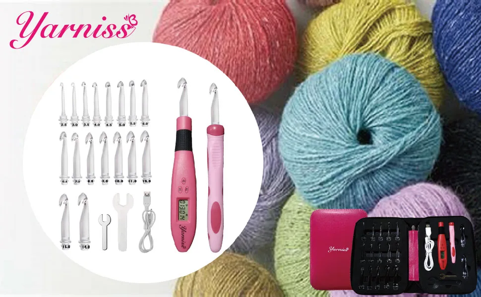 Yarniss 17 Size Counting Crochet Hooks Set Light Up Crochet Hooks for Stitch & Row Counter - 17 size