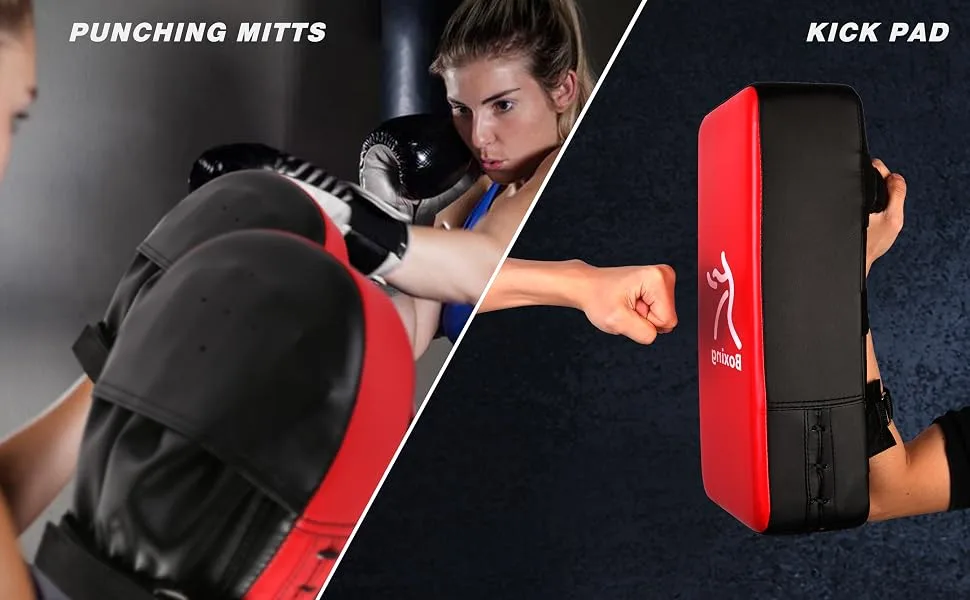Odoland 2-in-1 Punching Mitts Kick Pack Set Boxing Mitts Focus Pads Taewondo Kick Pad Great for Boxing Kickboxing Karate Muay Thai MMA Training Black/Red - product information 19