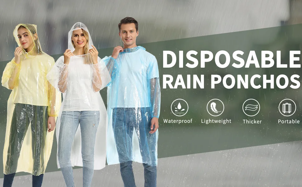 Opret 5/10/20 Pack Rain Ponchos Disposable Emergency Ponchos Bulk Unisex Waterproof Raincoat for Adults with Drawstring Hood 5 Pack Transparent - disposable rain ponchos bulk