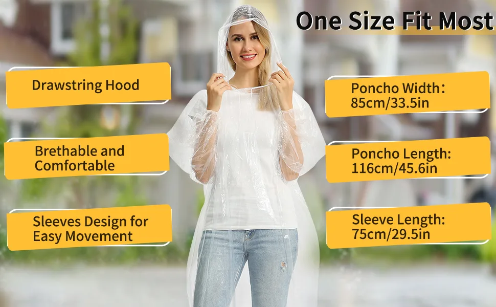 Opret 5/10/20 Pack Rain Ponchos Disposable Emergency Ponchos Bulk Unisex Waterproof Raincoat for Adults with Drawstring Hood 5 Pack Transparent - plastic waterproof rain ponchos