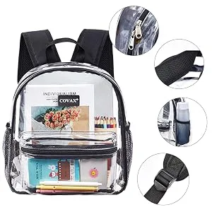 COVAX Clear Backpack Stadium Approved Clear Transparent Backpack See Through Backpack with Reinforced Straps for Stadium Concerts Security & Sporting Events - See Through Transparent Backpack