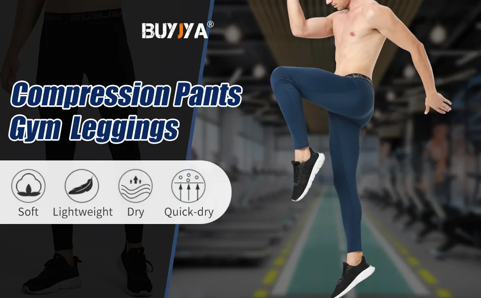 BUYJYA 3 Pack Men's Compression Pants Running Tights Workout Leggings Athletic Cool Dry Yoga Gym Clothes Gift Medium Blue-army Green-black - PANTS