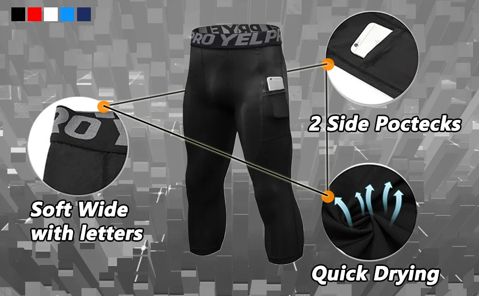 ABTIOYLLZ 3 Pack Men's 3/4 Compression Pants Athletic Leggings Running Capri Tights Pocket Cool Dry Gym Basketball Baselayer 3 Pack-black+white+grey#01 Medium - 1081-2