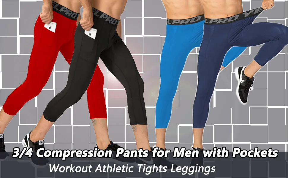 ABTIOYLLZ 3 Pack Men's 3/4 Compression Pants Athletic Leggings Running Capri Tights Pocket Cool Dry Gym Basketball Baselayer 3 Pack-black+white+grey#01 Medium - 1081-3