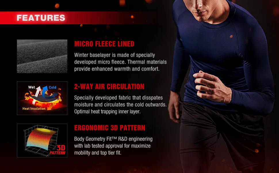 ATHLIO 1 or 3 Pack Men's Thermal Long Sleeve Compression Shirts Winter Gear Sports Base Layer Top Athletic Running T-Shirt Active Top 3pack Black/ Charcoal/ White Medium - product information 13