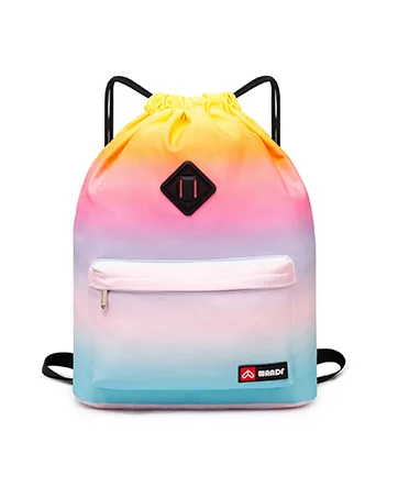 WANDF Drawstring Backpack with Shoe Pocket Gym Bag Water-Resistant String Sackpack Cinch Bag for Women Girls Men Rainbow - Drawstring Backpack String Bag Sackpack Cinch Water Resistant Nylon for Gym