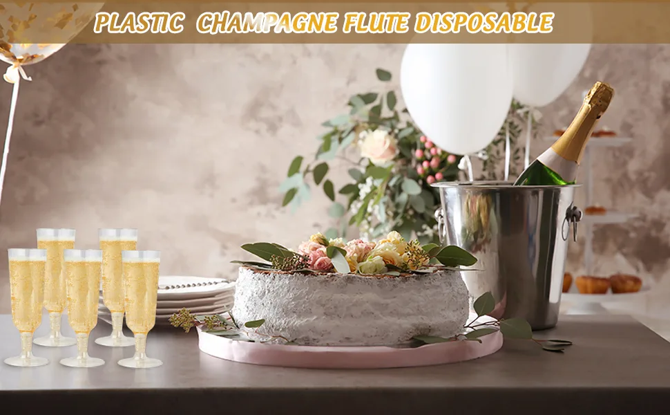 JOLLY CHEF 100 Pack Plastic Champagne Flutes Disposable 5 Oz Clear Plastic Champagne Glasses Perfect for Wedding Thanksgiving Day Christmas - clear plastic champagne flutes
