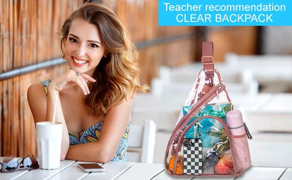AGSDON Clear Sling Bag Stadium Approved Small PVC Crossbody Shoulder Backpack Casual Transparent Daypack - Pink - Clear Sling Bag