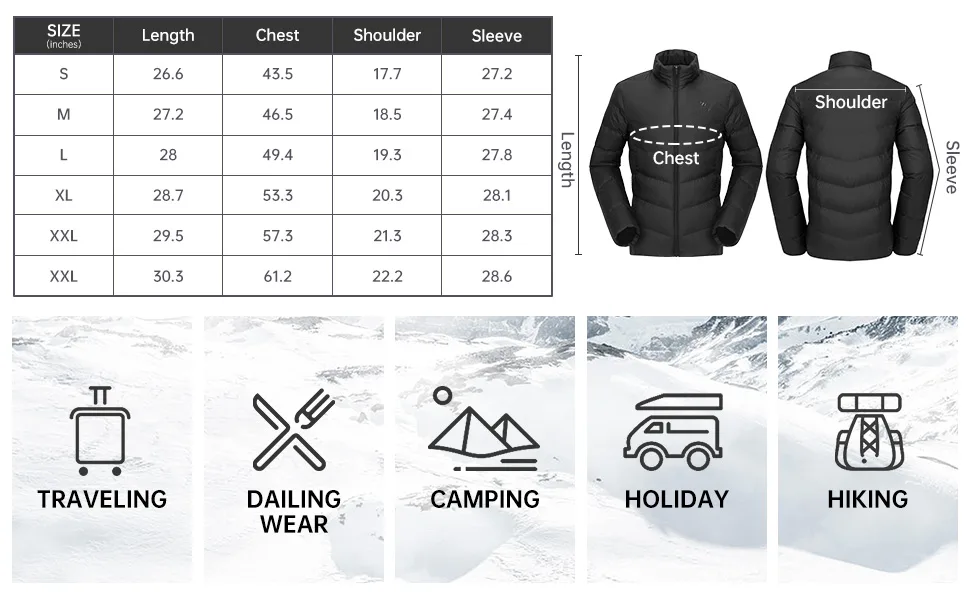 CAMELSPORTS Men's Winter Down Jacket Lightweight Packable Water-Resistant Coat Windproof Warm Outwear For Hiking Travel X-Large Black-c - product information 23