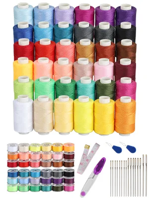 Blibly 72Pcs Bobbins Sewing Thread Kits 500 Yards Per Polyester Thread Spools with Needle Threader Scissors and Ruler Prewound Bobbin with Case for Hand & Sewing Machine 36 Colors - singer thread for sewing machine