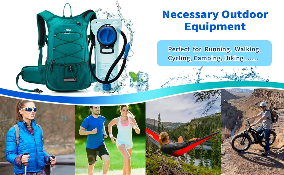 Mubasel Gear Insulated Hydration Backpack Pack with 2L BPA Free Bladder - Keeps Liquid Cool up to 4 Hours for Running Hiking Cycling Camping Black White - hydration backpack