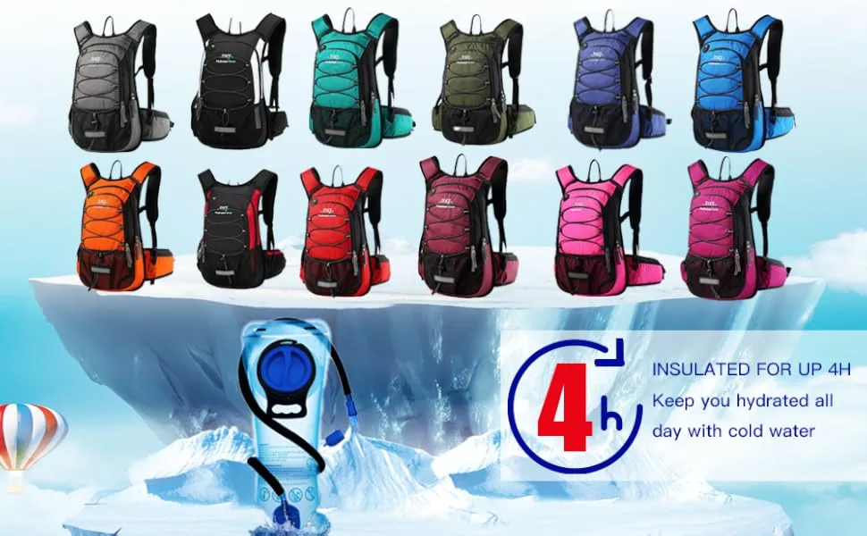 Mubasel Gear Insulated Hydration Backpack Pack with 2L BPA Free Bladder - Keeps Liquid Cool up to 4 Hours for Running Hiking Cycling Camping Black White - Hydration backpack