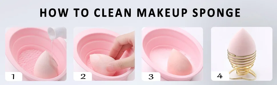 2 Pack Makeup Brush Cleaner Mat - Silicon cleaning Pad & Bowl Scrubber Portable Washing Tool for Makeup Brush Makeup Sponge Powder Puff (Gray & Pink) - how to use clean makeup sponge