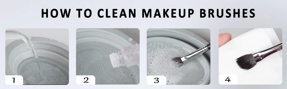 2 Pack Makeup Brush Cleaner Mat - Silicon cleaning Pad & Bowl Scrubber Portable Washing Tool for Makeup Brush Makeup Sponge Powder Puff (Gray & Pink) - Makeup Brush Cleaning pad how to use