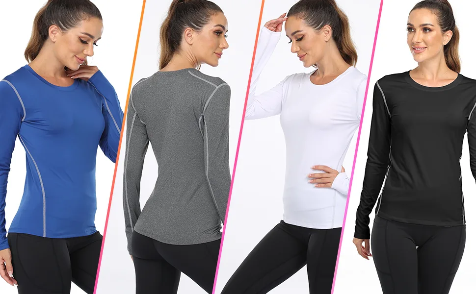 WANAYOU Women's 2-3 Pack Compression Shirt Dry Fit Long Sleeve Running Athletic T-Shirt Workout Tops 2 Pack White Small - athletic long sleeve