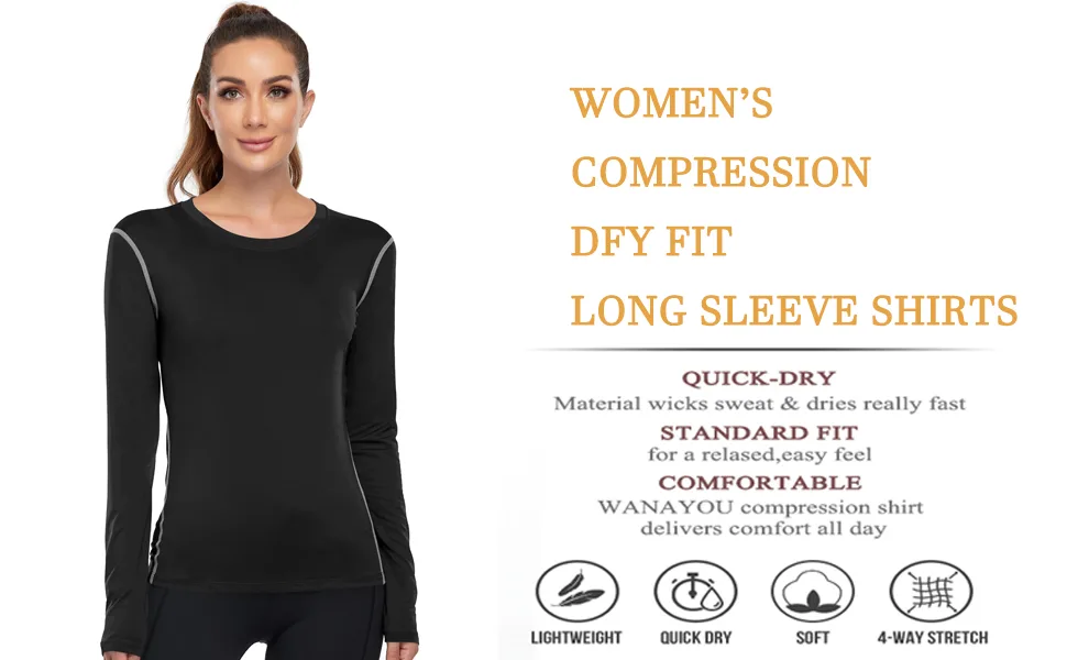 WANAYOU Women's 2-3 Pack Compression Shirt Dry Fit Long Sleeve Running Athletic T-Shirt Workout Tops 2 Pack White Small - workout long sleeve shirts