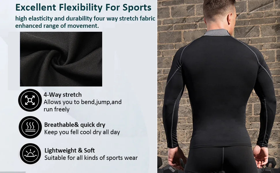 3 Pack Men's Athletic Long Sleeve Compression Shirts Dry Fit Workout Sports Gym Shirts Base-Layer Running Top Football Mock Turtleneck- B Grey+b Blue+b Red Medium - black long sleeve compression shirts for men