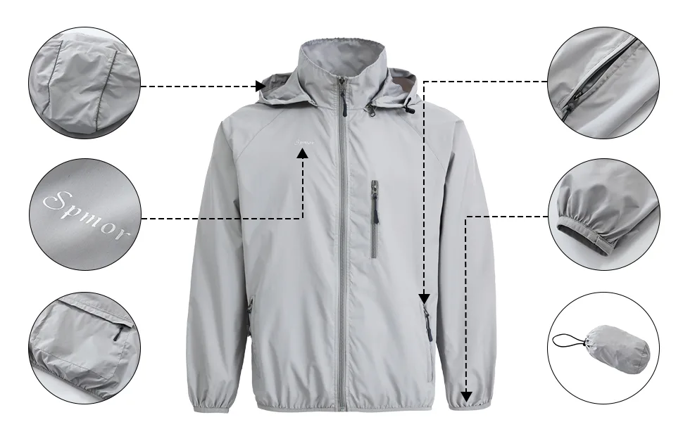 Spmor Men's Lightweight Waterproof Jacket Packable Windbreaker Running Coat X-Large Navy - mens lightweight jacket