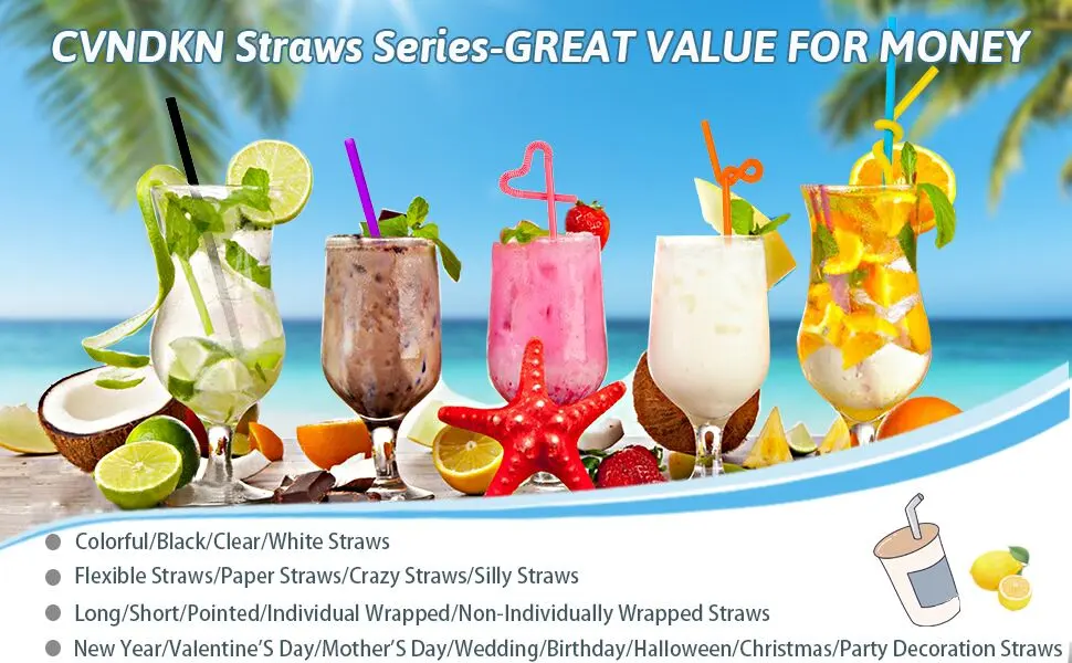 200 Pcs Individually Packaged Black Plastic Extra Long Flexible Disposable Drinking Straws.(0.23'' diameter and 10.2" long) (Black) 200 Pcs black - Straws