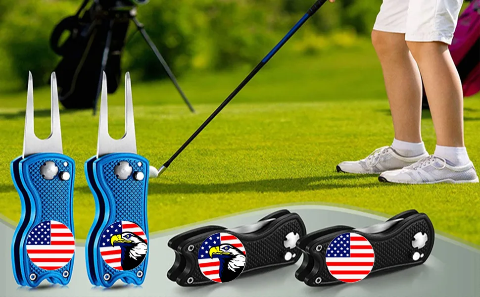 FINGER TEN Golf Divot Repair Tool and Ball Marker Value 2 Pack Magnetic with US Markers Gift for Men Women Black - product information 32